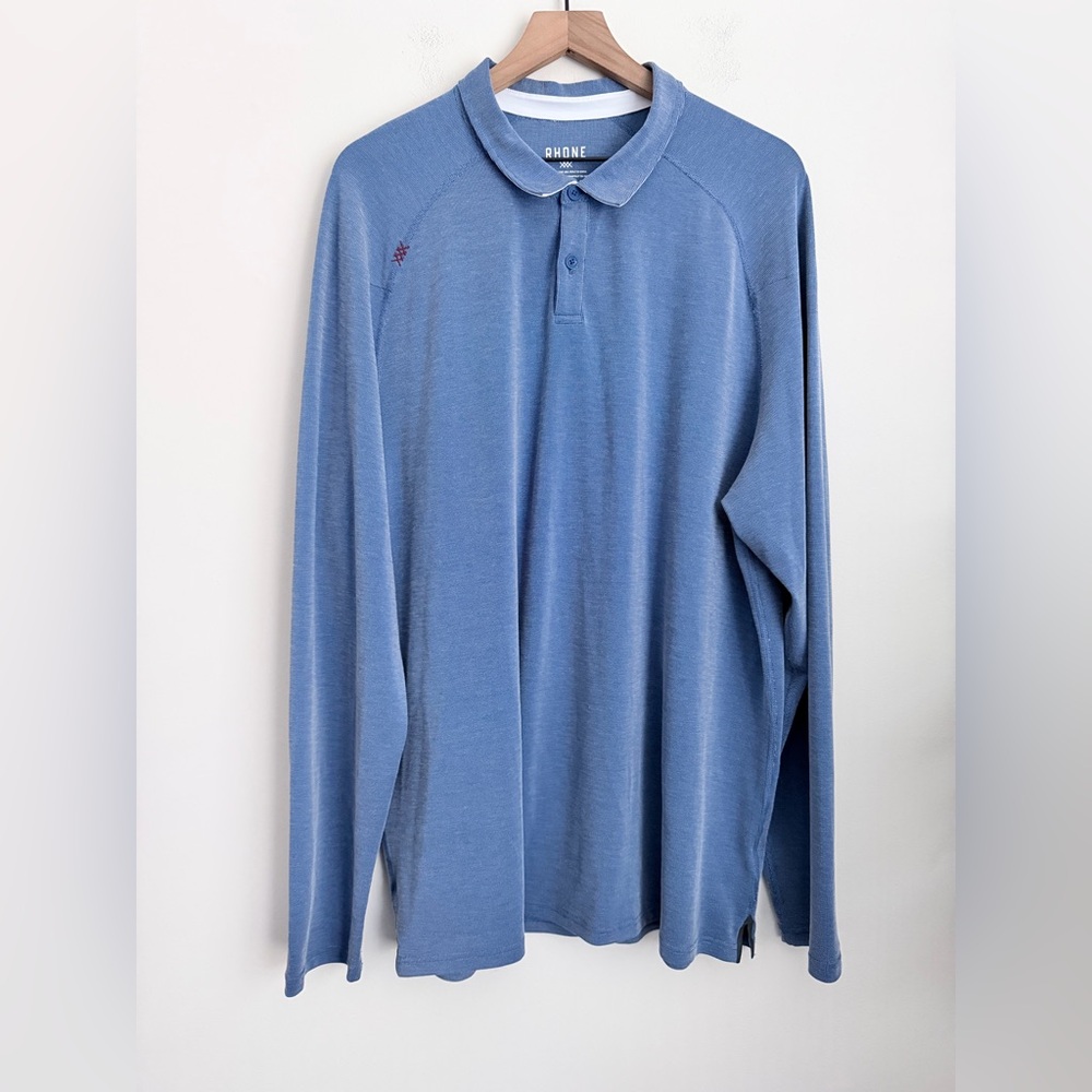 Rhone Men’s Long Sleeve Delta Pique Polo Mens XXL Blue